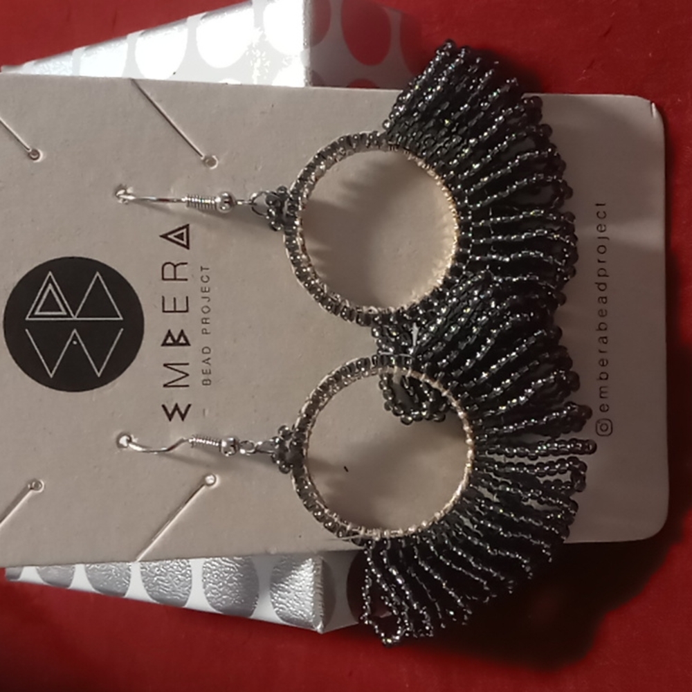 Embers seed Bead hoop earrings .